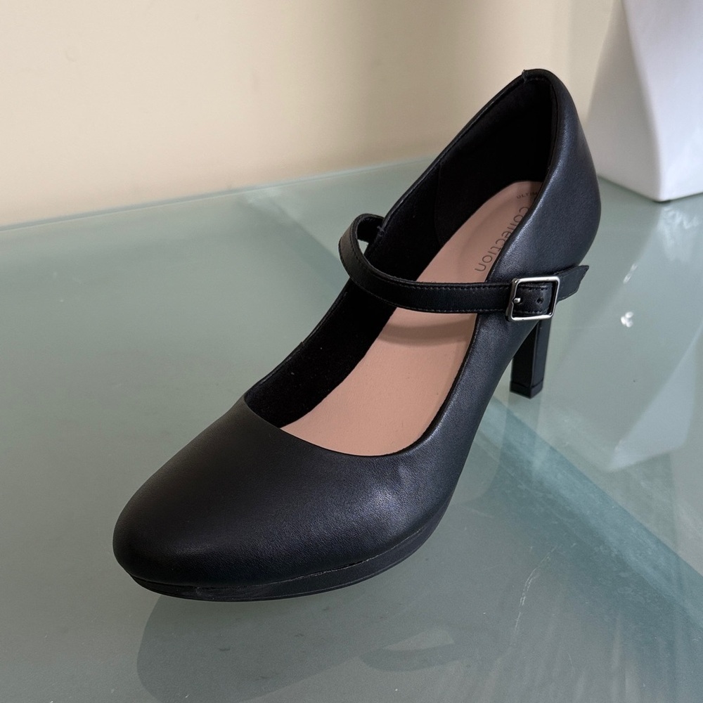 Clarks Mary Jane Heels Black Ankle Strap LEATHER Mary Jane Heels Size 8.5 - Picture 2 of 11